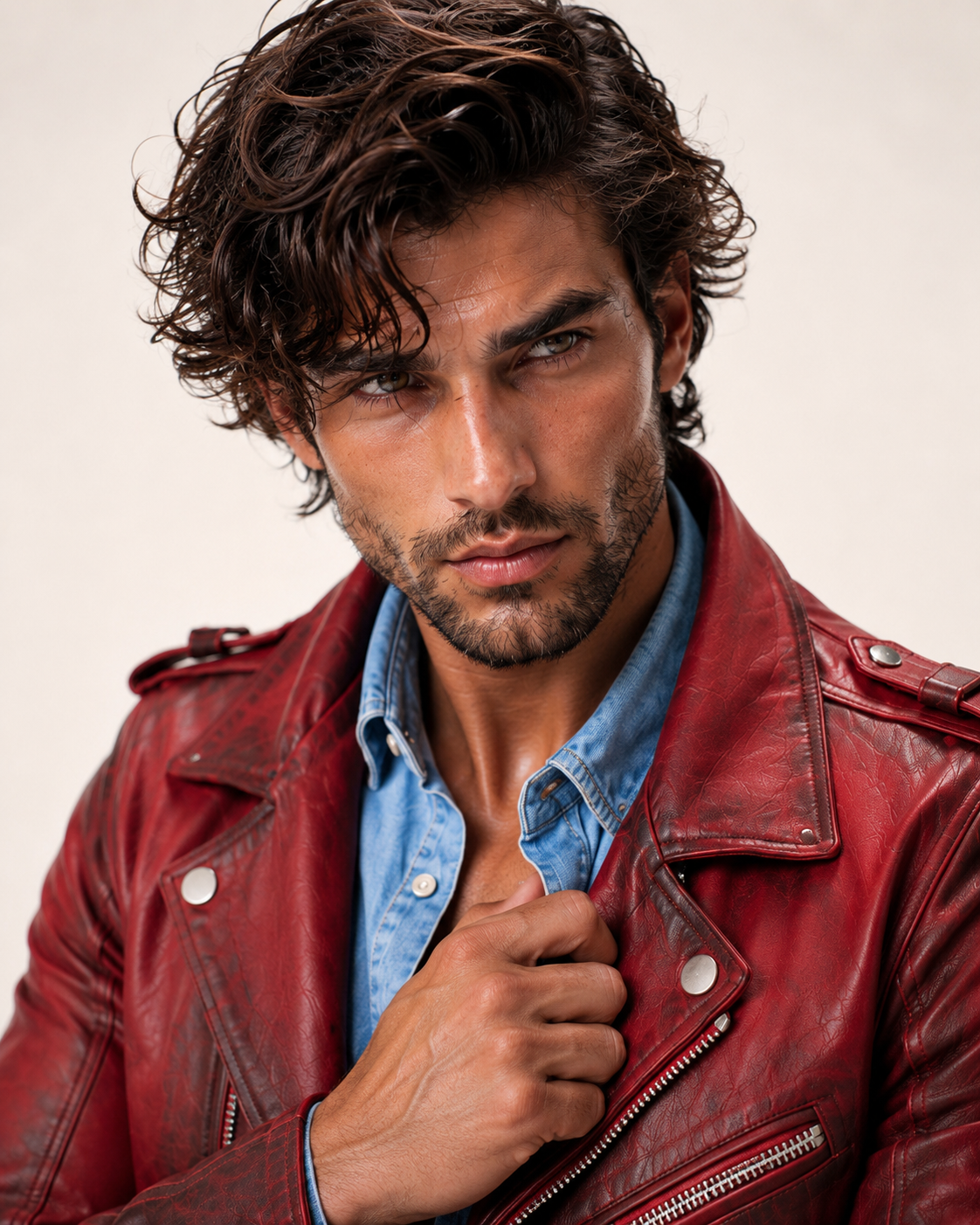 Urban Raider Distressed Red Leather Moto Jacket
