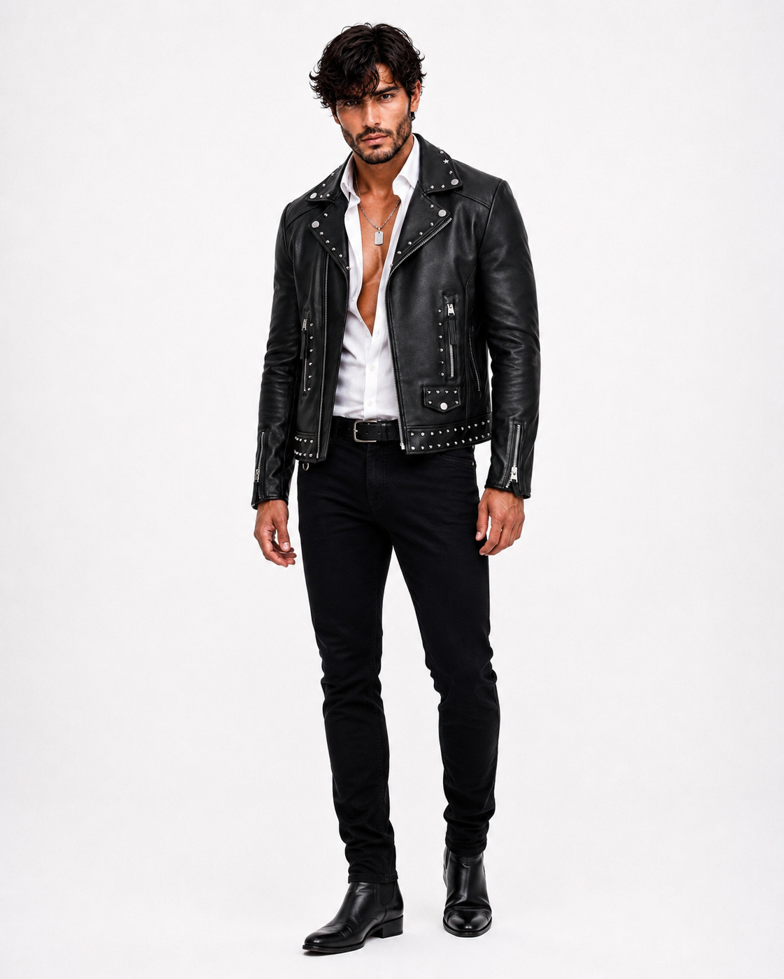 Midnight Rebel Black Leather Biker Jacket