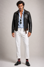 Vossen Black Distressed Sheepskin Leather Jacket