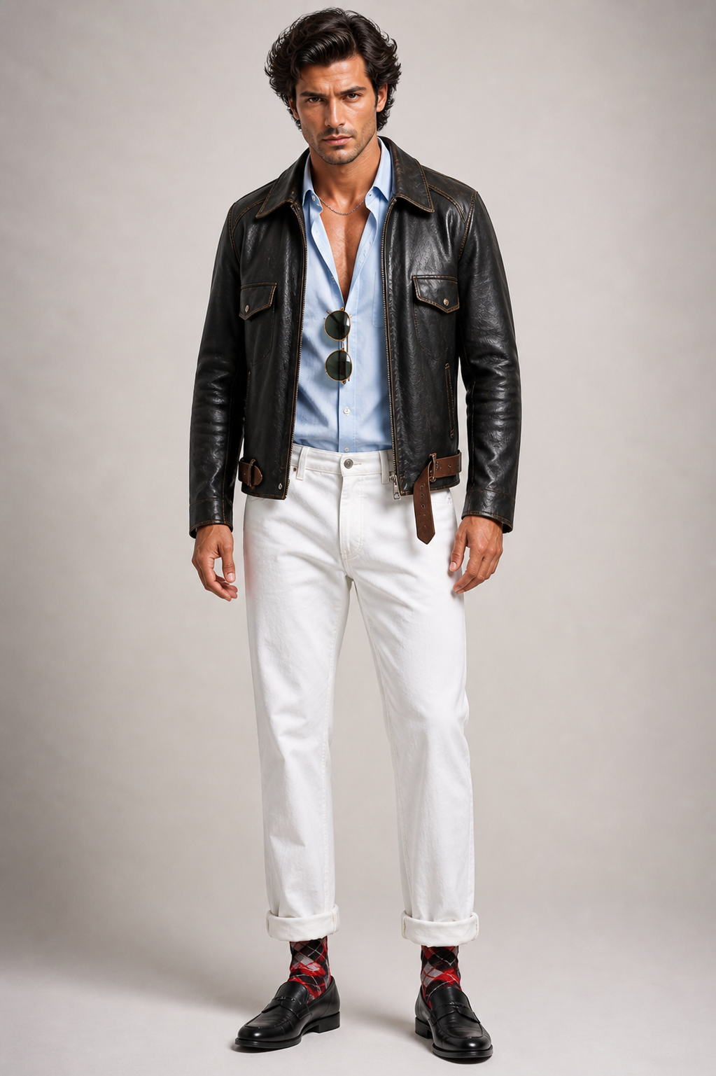 Vossen Black Distressed Sheepskin Leather Jacket