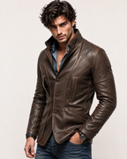 Brown Sheep Leather Blazer Jacket – Slim Fit Moto | Daaran – back view