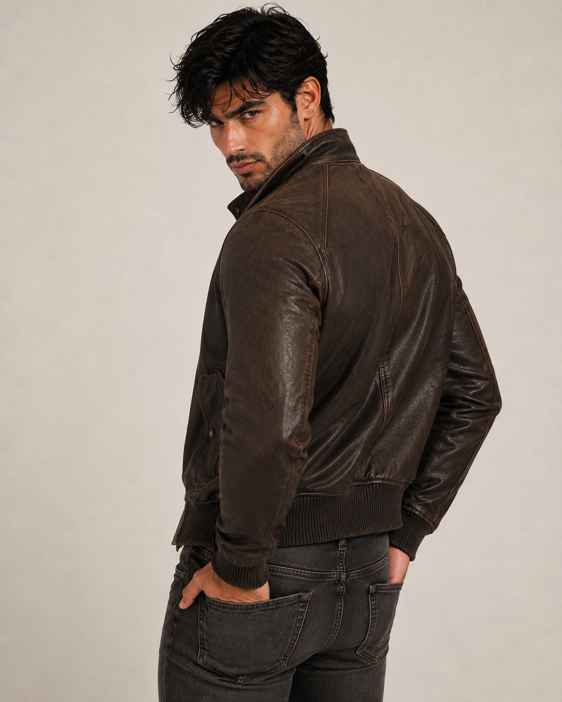Brown Distressed Sheep Leather Bomber Jacket – Brunnero