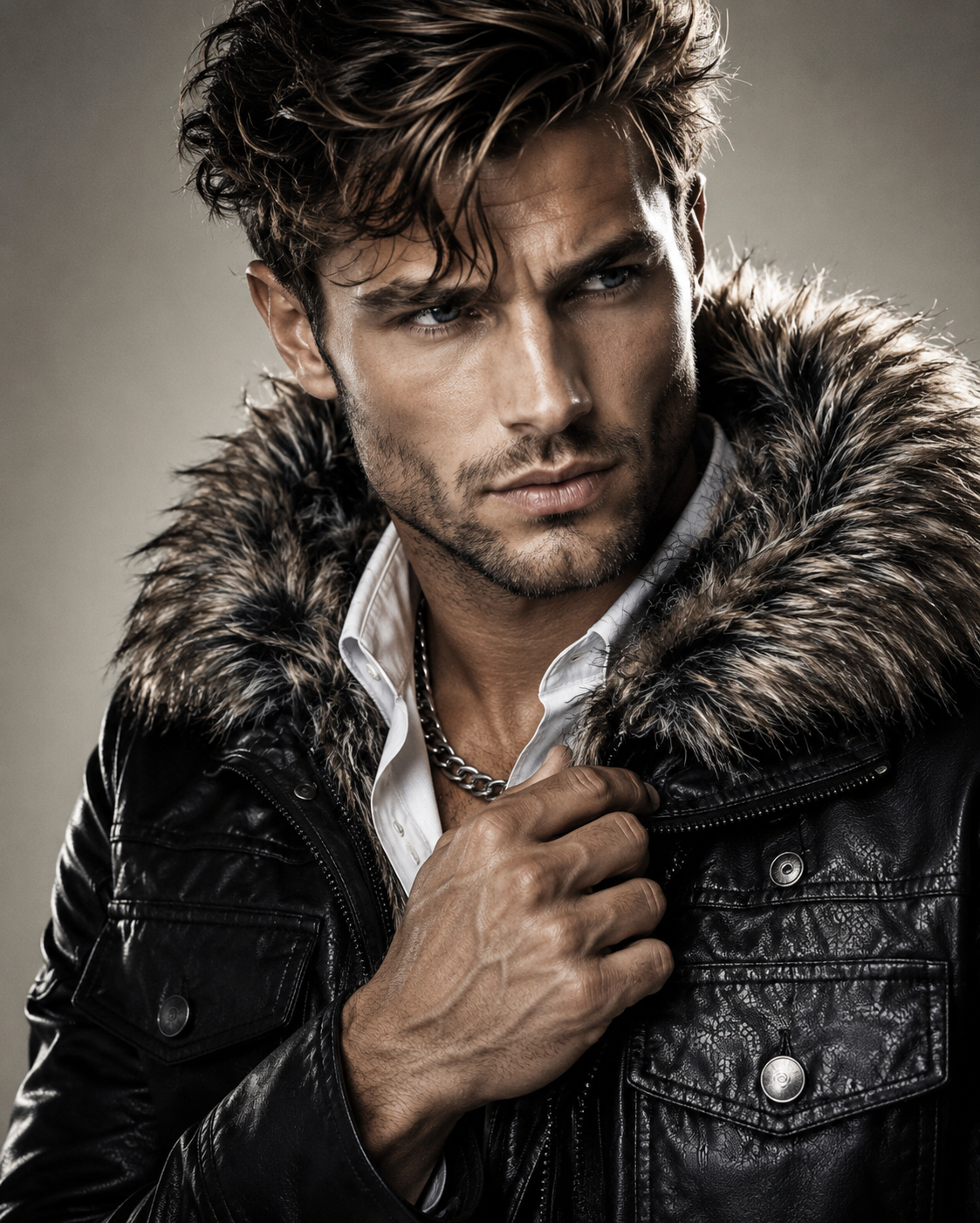 Black Fur Collar Leather Jacket