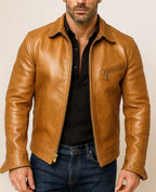 Ravvix Brown Leather Bomber Jacket