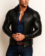 Luxe Grid Moto Urban Brown Leather Jacket