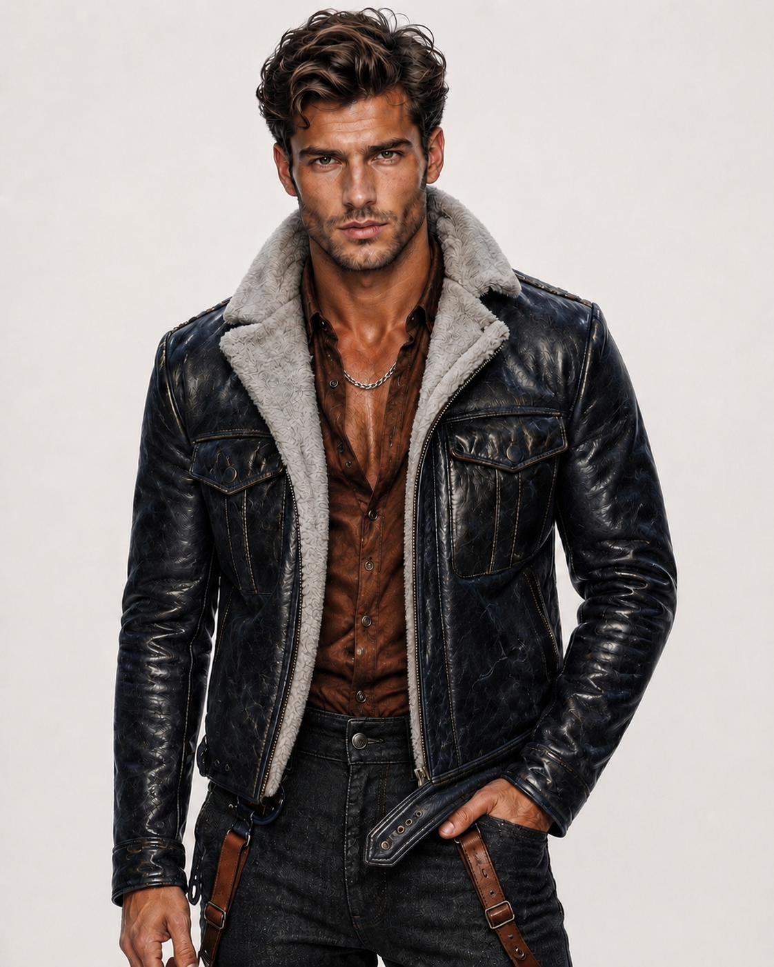 Navy Shearling Flight Jacket in Genuine Sheep Leather | The Crosby by Daaran