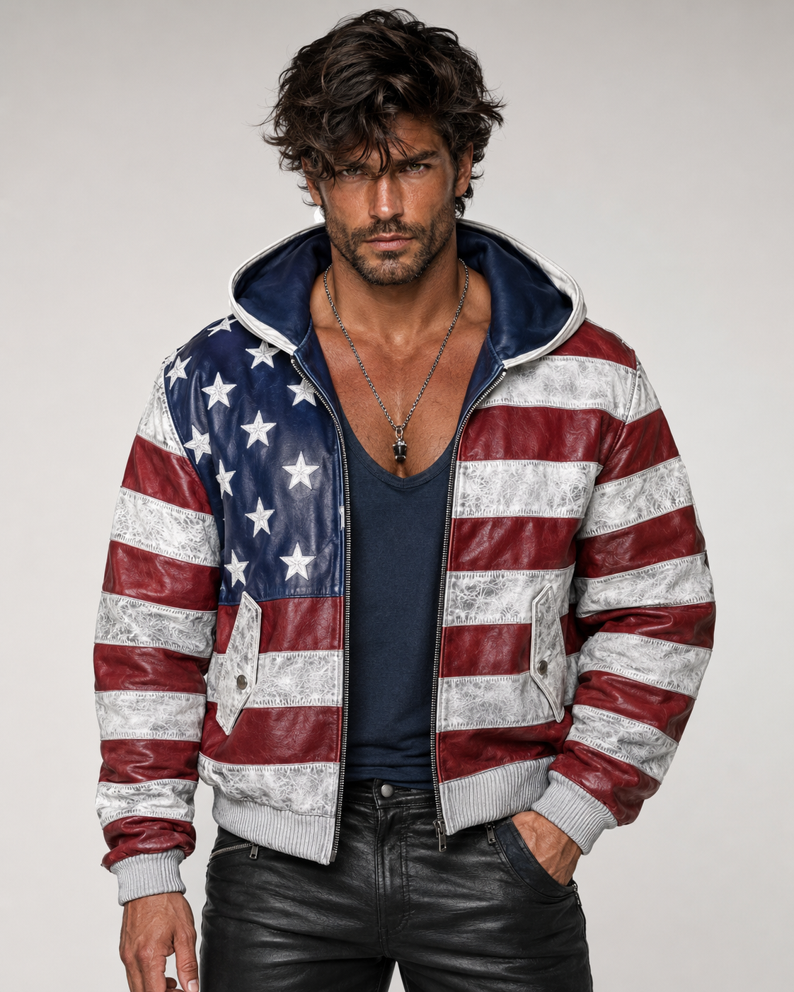 Distressed Sheep Leather Bomber Jacket – Daaran Keaton – front view