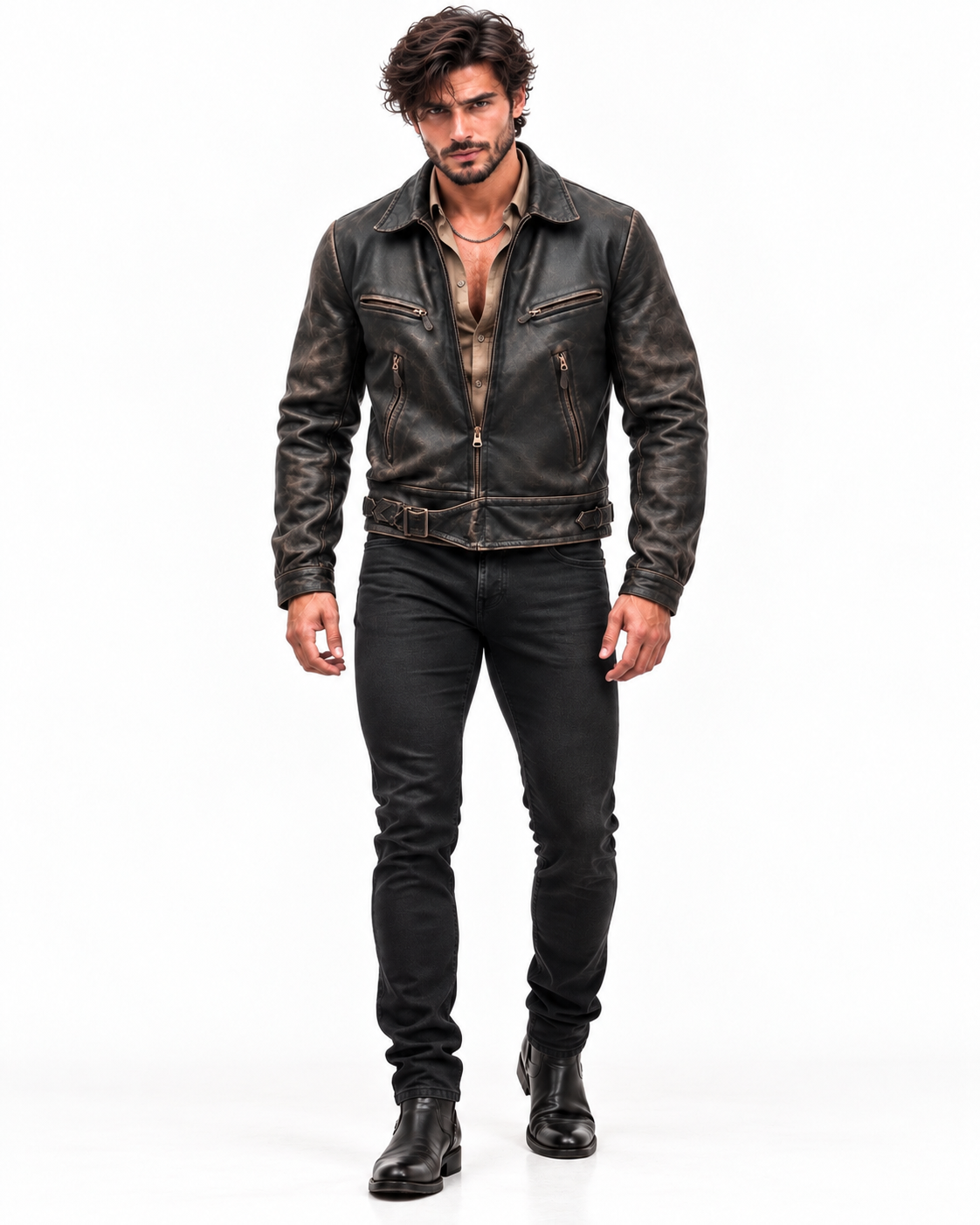 Darkstone Dark Brown Distressed Sheep Leather Jacket