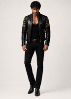 Men's Black Sheep Leather Bomber Jacket: Cropped Relaxed Fit | Daaran – styled, worn view