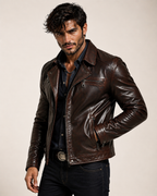 Vintage Cognac Sheep Leather Moto Jacket