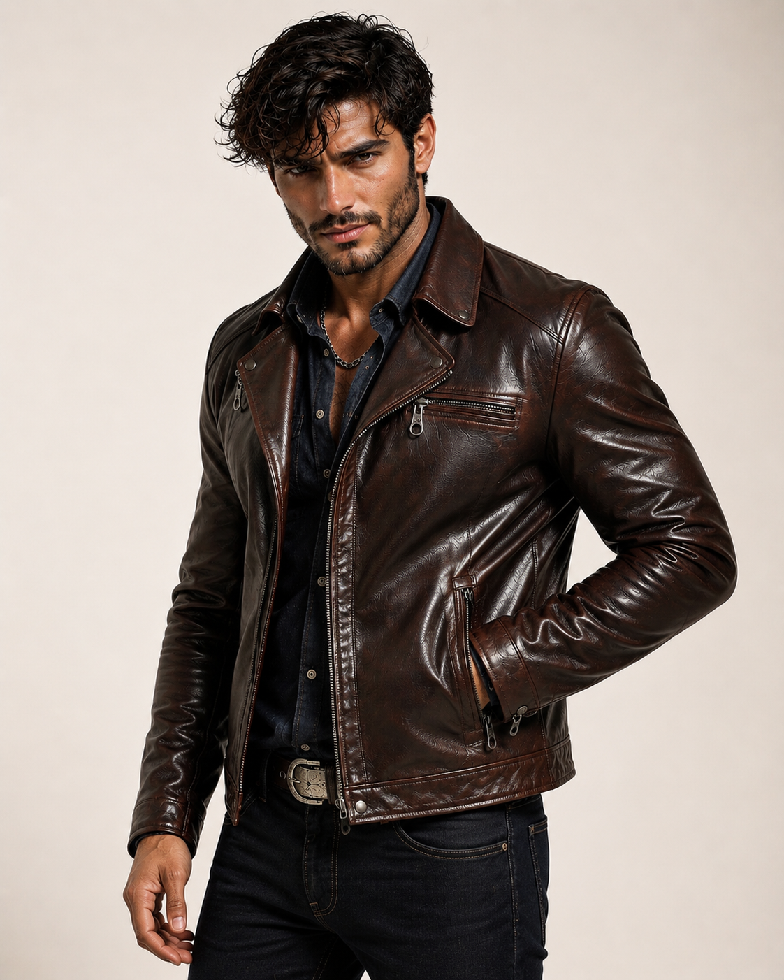 Vintage Cognac Sheep Leather Moto Jacket