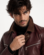 Oxblood Sheep Leather Bomber Jacket – Suede Collar