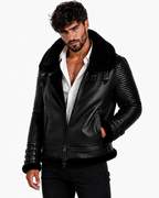 Shadow Sentinel Black Leather Aviator Jacket