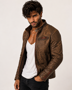 Havoc Racer Distressed Brown Leather Cafe Racer Jacket
