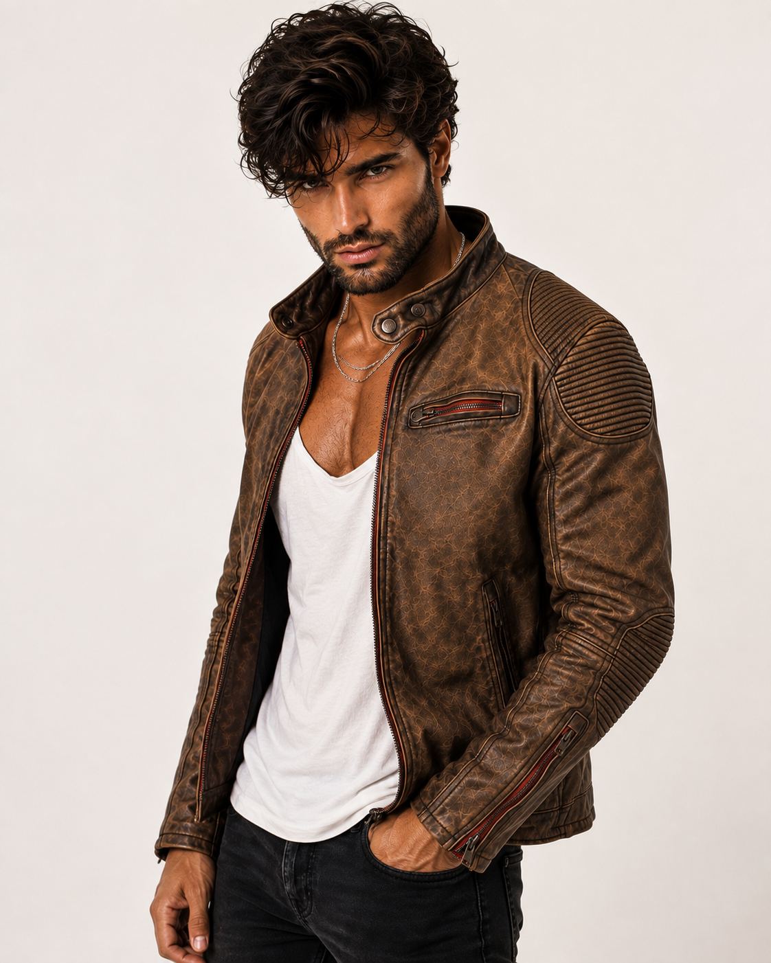 Havoc Racer Distressed Brown Leather Cafe Racer Jacket