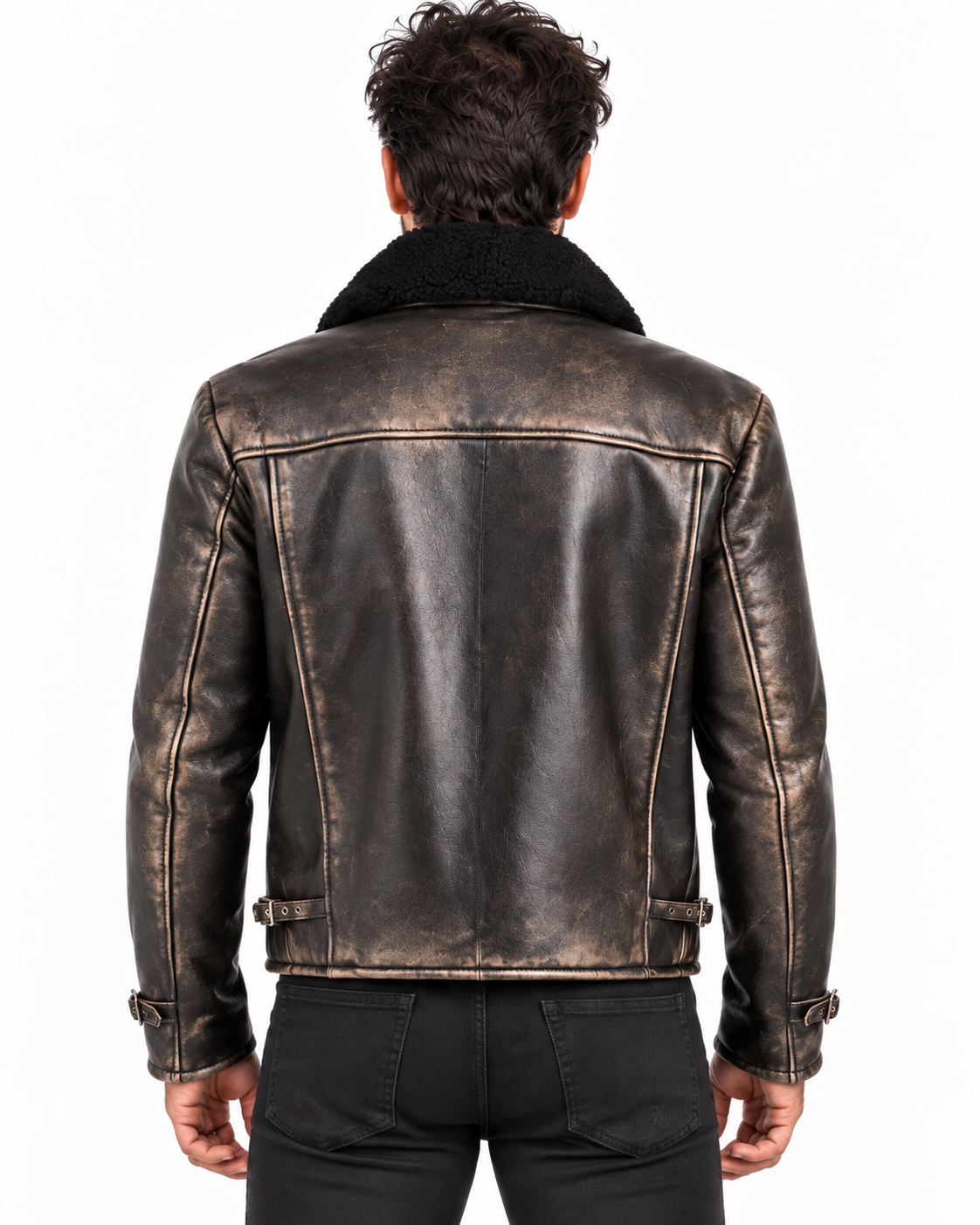 Black Sheep Leather Shearling Collar Jacket – KOVAR