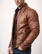 Ashcroft Brown Cafe Racer Leather Jacket