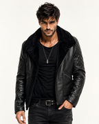 Obsidian Reign Black Leather Shearling Jacket