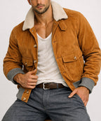 Highland Commander Rust Brown Suede Shearling Bomber Jacket
