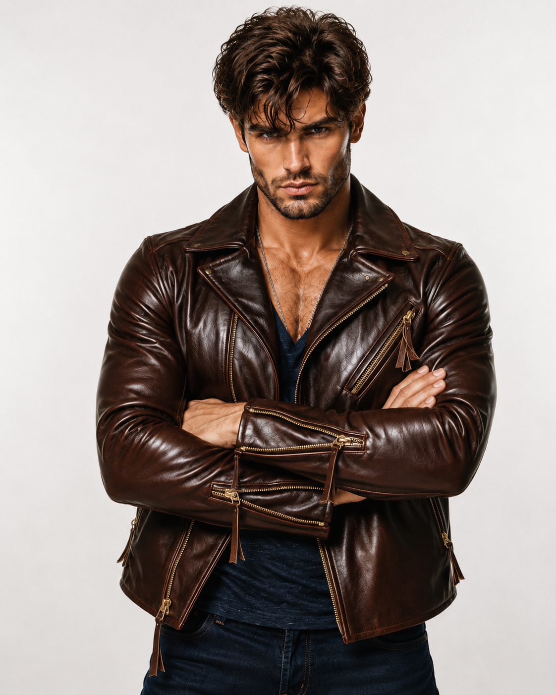 Men's Sheep Leather Biker Jacket: Slim Fit Motorcycle Style | Daaran – collar and zipper detail