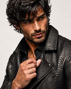 Noir Venom Black Leather Biker Jacket | Daaran – close-up of leather texture and stitching