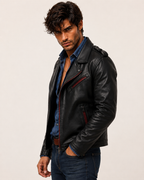 Redline Phantom Black Leather Biker Jacket