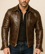 Ravvix Brown Leather Bomber Jacket