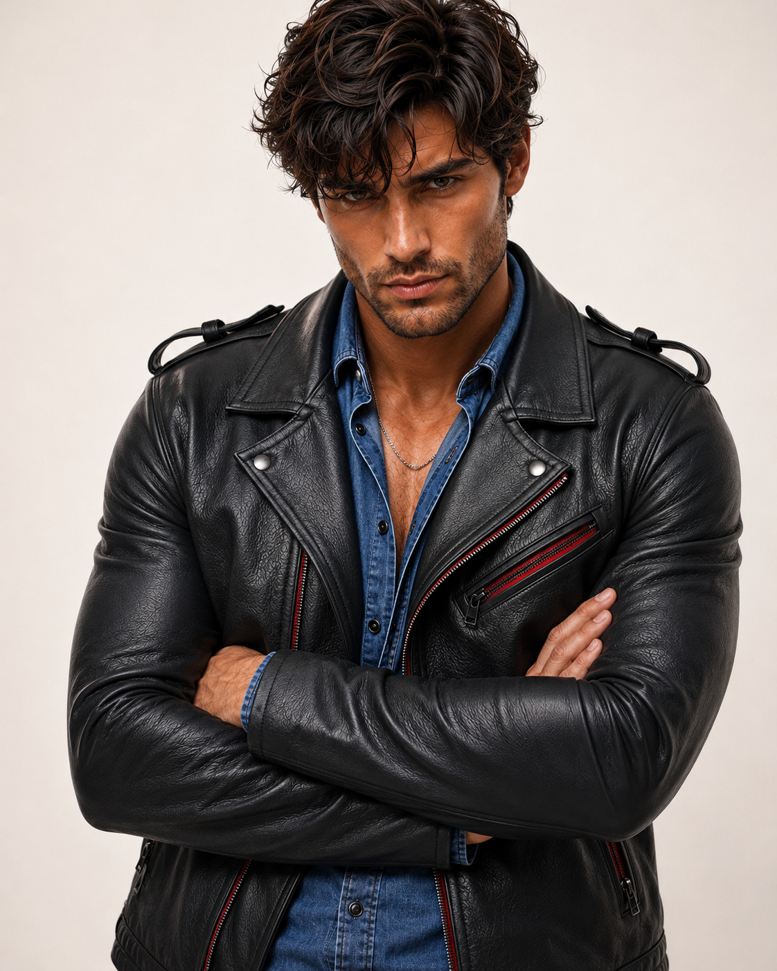 Redline Phantom Black Leather Biker Jacket