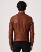 Copper Hawk Cognac Brown Leather Biker Jacket
