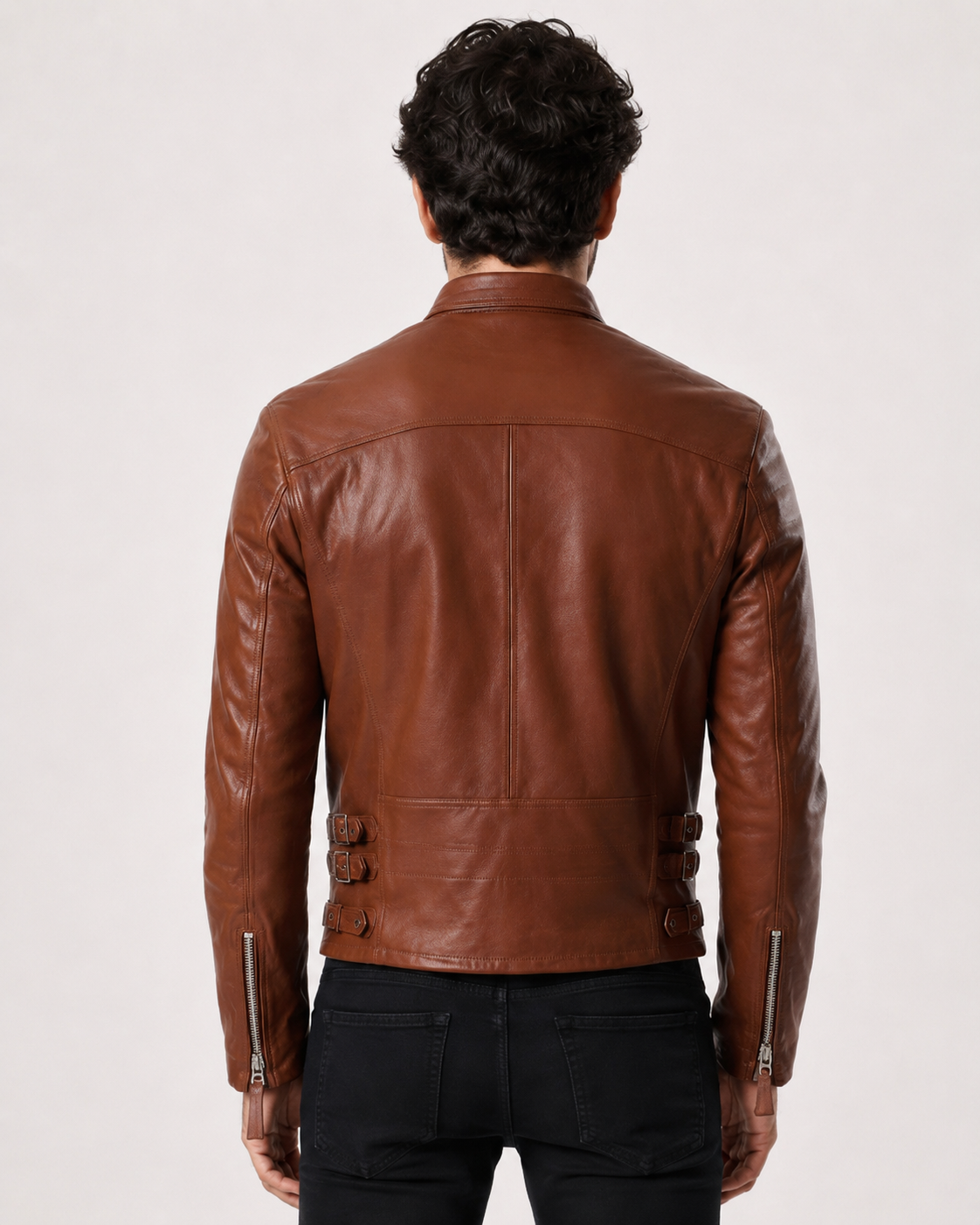 Copper Hawk Cognac Brown Leather Biker Jacket