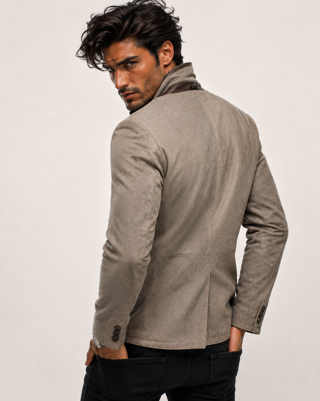 Sandsworn Beige Suede Blazer Leather Jacket
