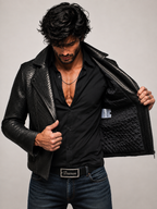 Noir Venom Black Leather Biker Jacket | Daaran – interior lining view