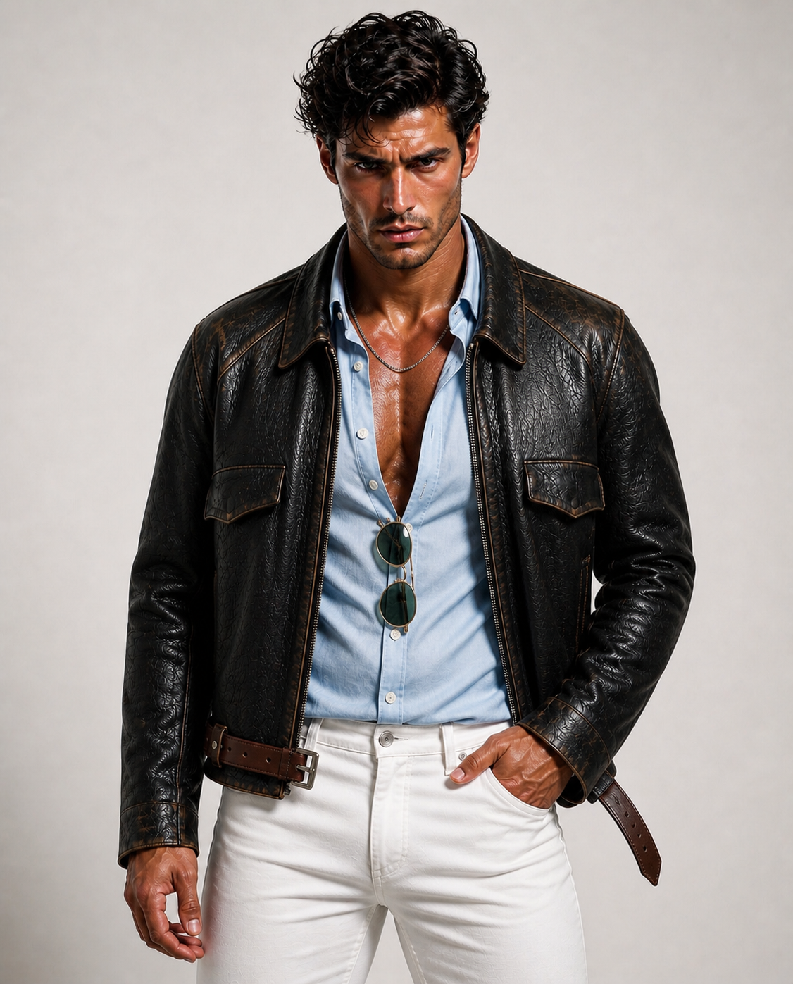 Vossen Black Distressed Sheepskin Leather Jacket