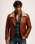 Heritage Aviator Shearling Camel Brown Leather Bomber Jacket