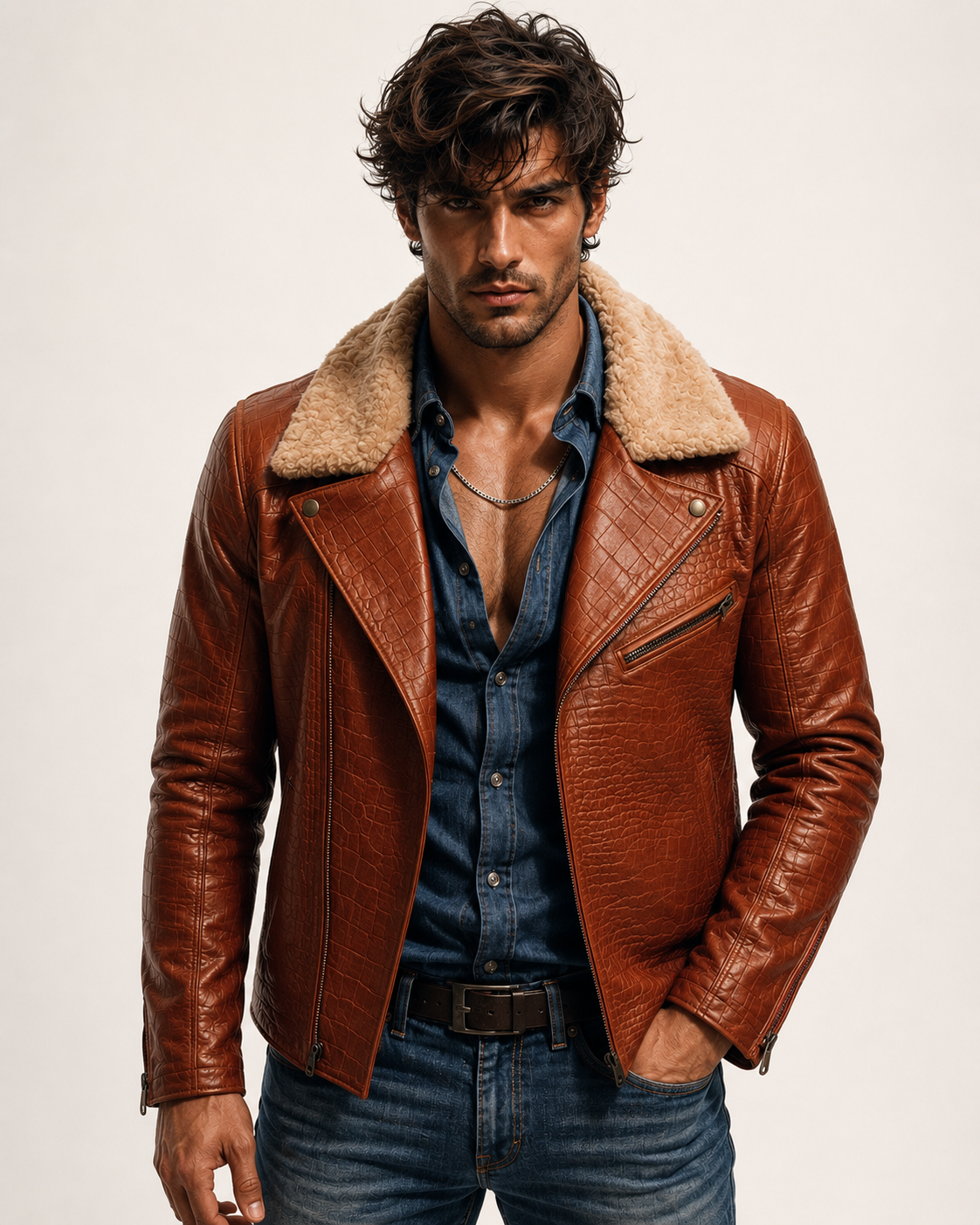 Heritage Aviator Shearling Camel Brown Leather Bomber Jacket