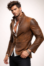 Men’s Brown Genuine Leather Jacket – Slim Fit Blazer Style | Korvane