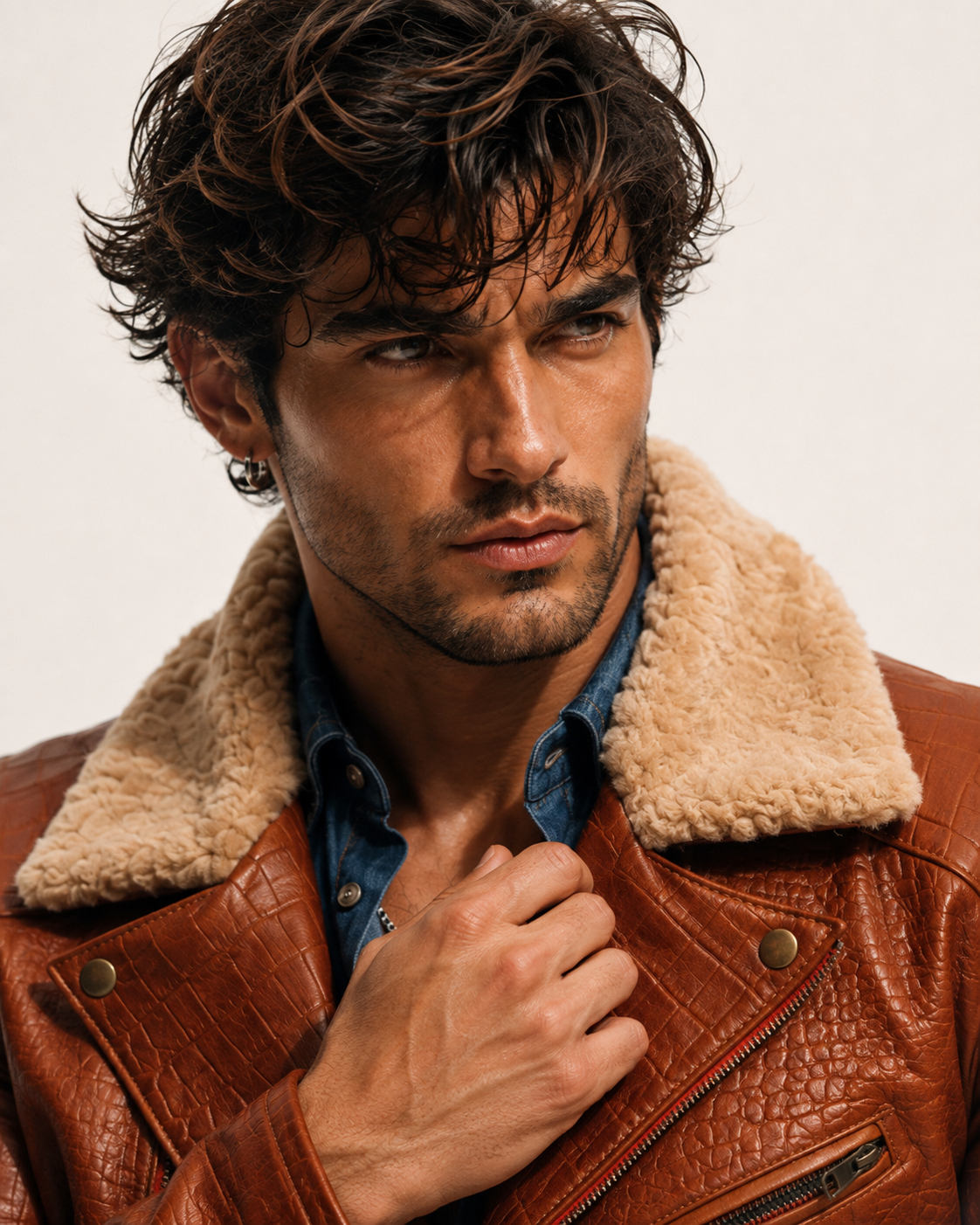 Heritage Aviator Shearling Camel Brown Leather Bomber Jacket
