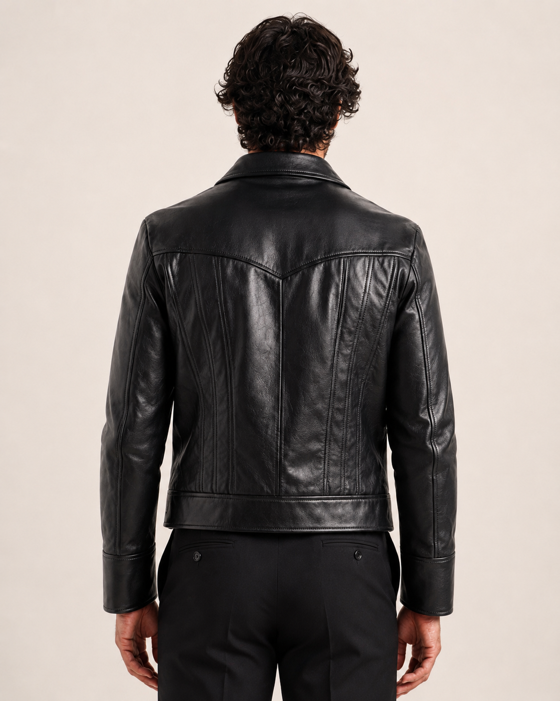 Midnight Sculpt Black Leather Racer Jacket | Daaran – sleeve and cuff detail