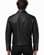 Black Cowhide Leather Bomber Jacket – Slim Fit Moto
