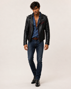 Redline Phantom Black Leather Biker Jacket