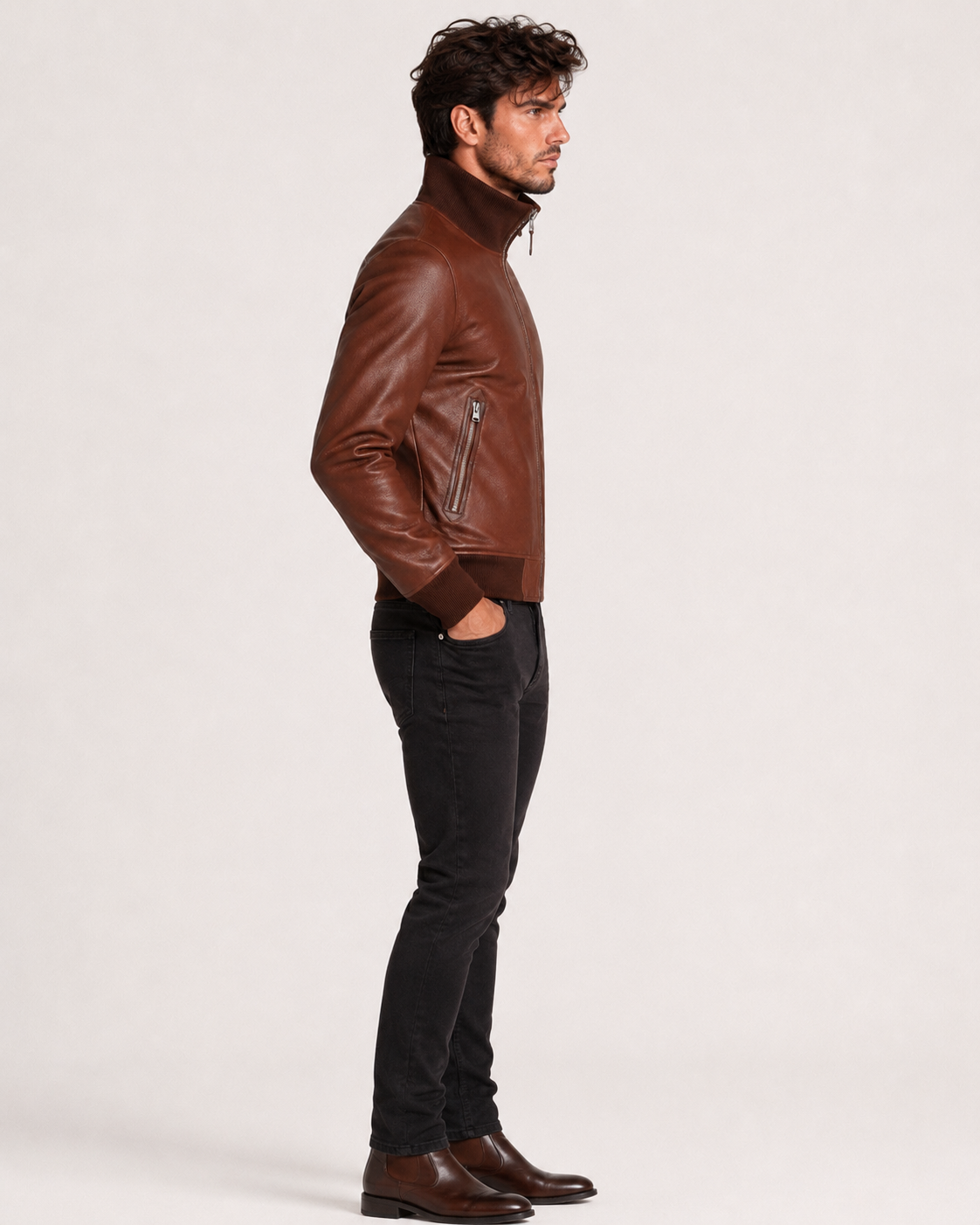 Crest Cognac Brown Leather Bomber Jacket