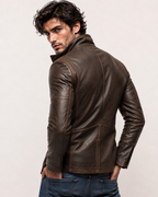 Brown Sheep Leather Blazer Jacket – Slim Fit Moto | Daaran – interior lining view