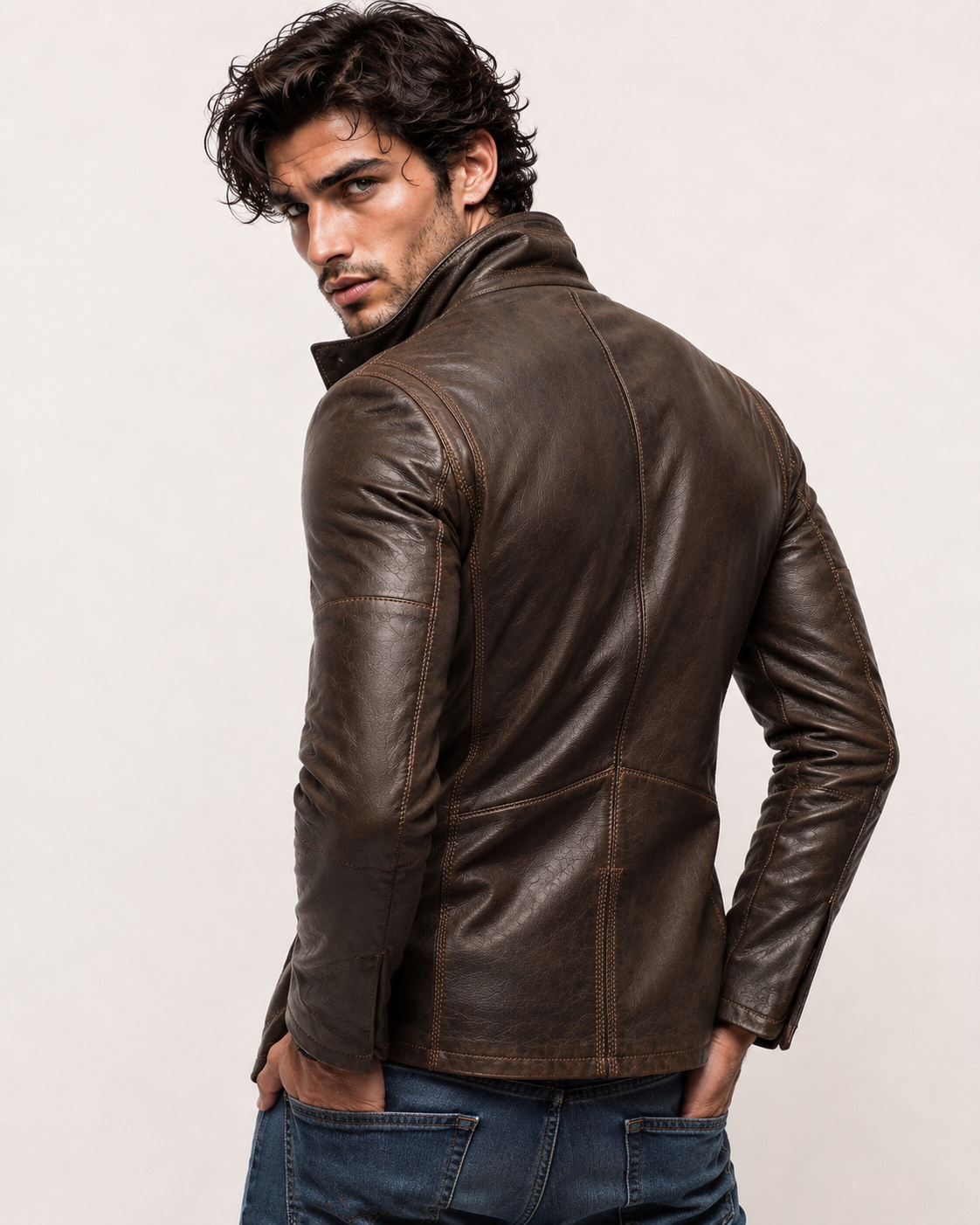 Brown Sheep Leather Blazer Jacket – Slim Fit Moto | Daaran – interior lining view