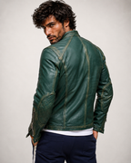 Urban Viper Distressed Green Leather Biker Jacket