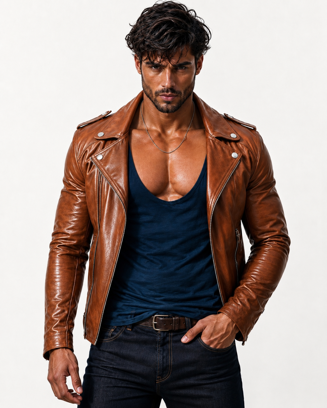 The VEYN Brown Sheepskin Moto Jacket | Daaran – sleeve and cuff detail