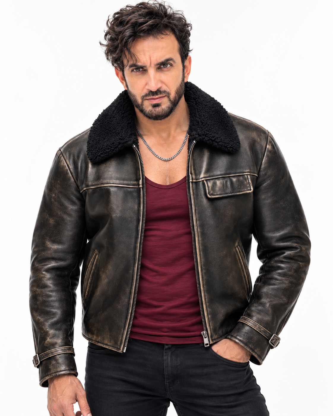Black Sheep Leather Shearling Collar Jacket – KOVAR