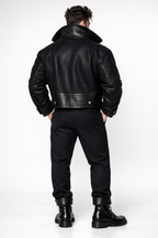 Black Wool & Leather Jacket for Men – NOX | Double Breasted Slim Fit Designer Winter Coat