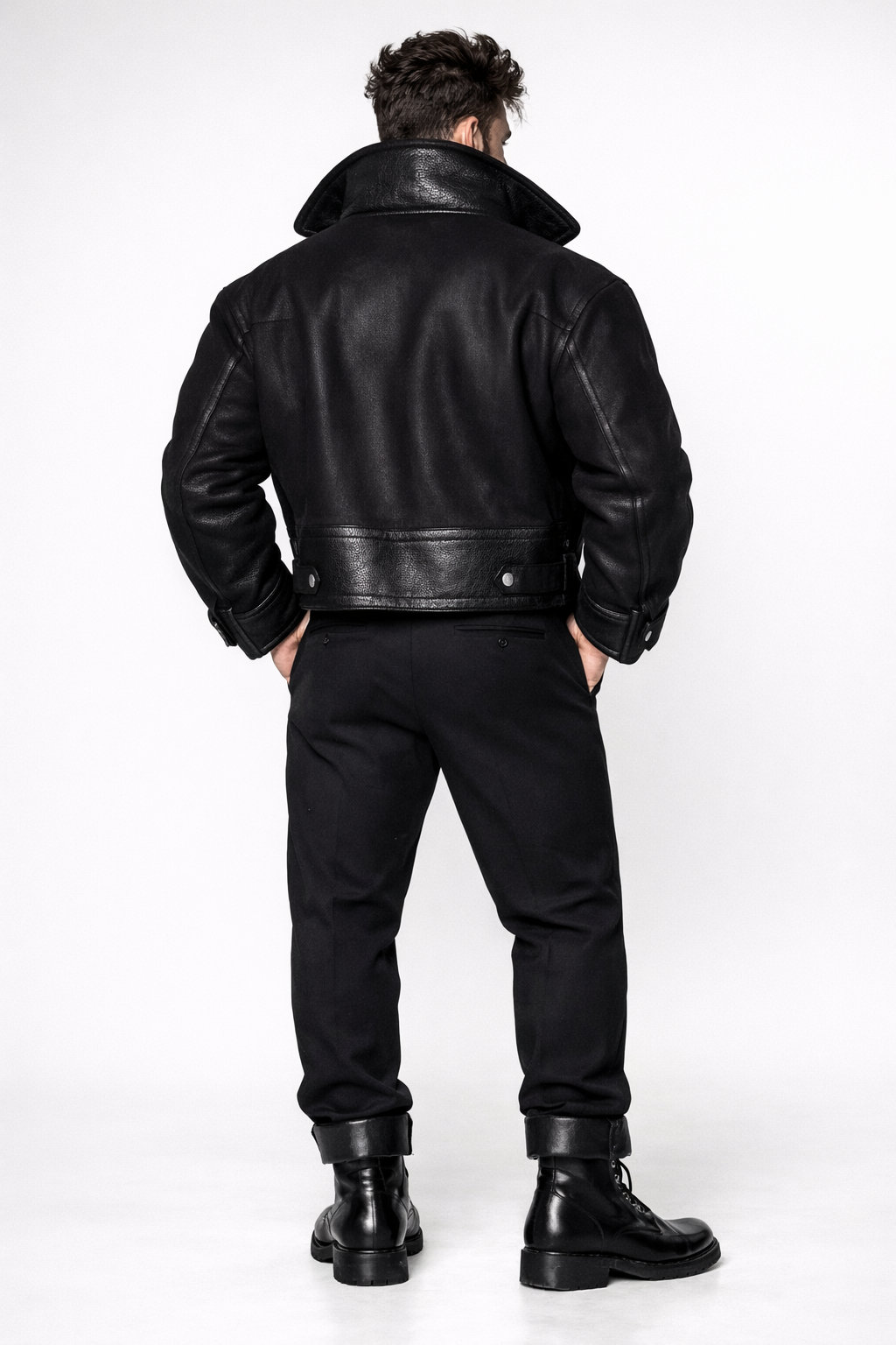 Black Wool & Leather Jacket for Men – NOX | Double Breasted Slim Fit Designer Winter Coat