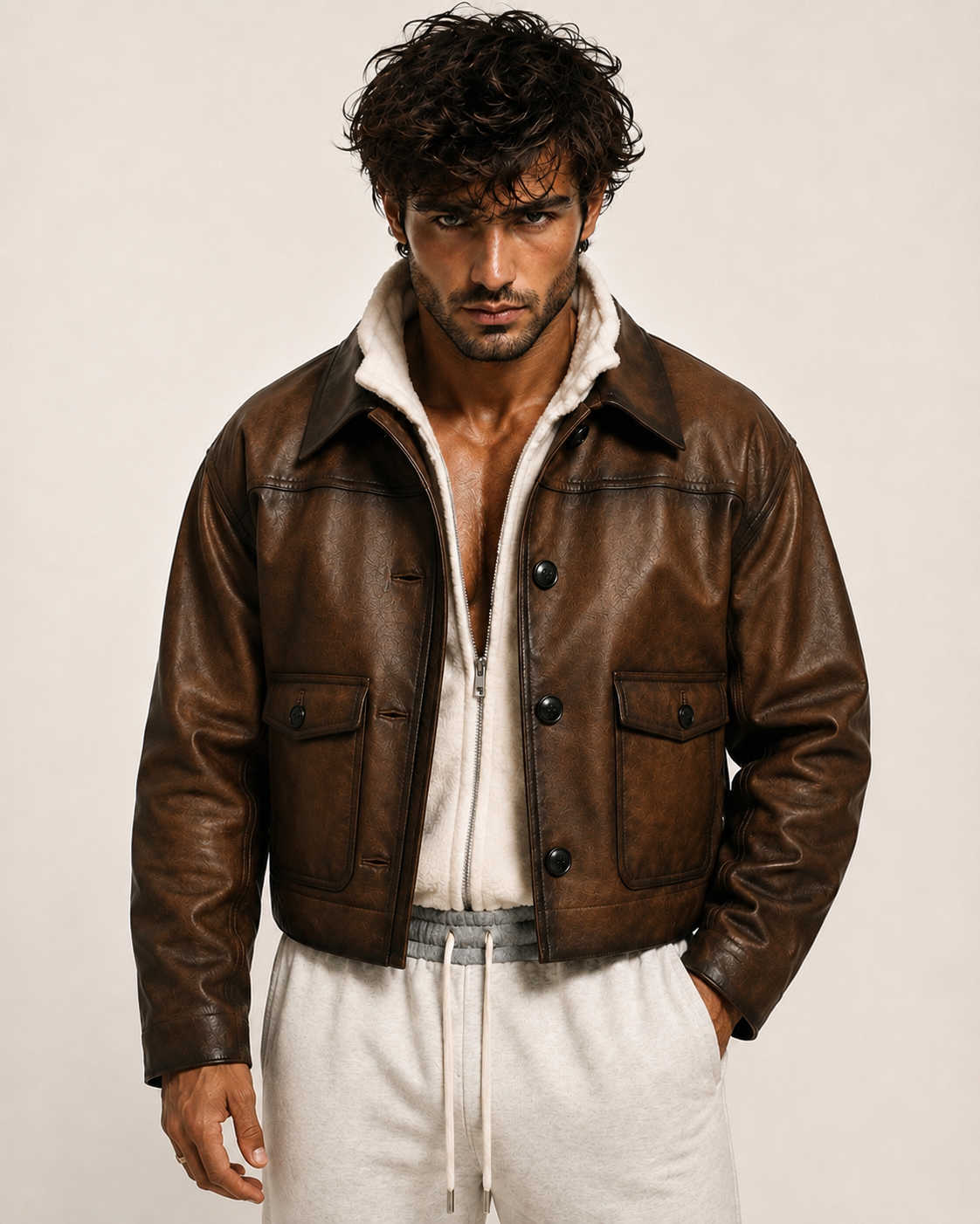 Urban Ember Brown Leather Bomber Jacket