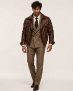 Oversized Brown Sheep Leather Aviator Blouson Jacket